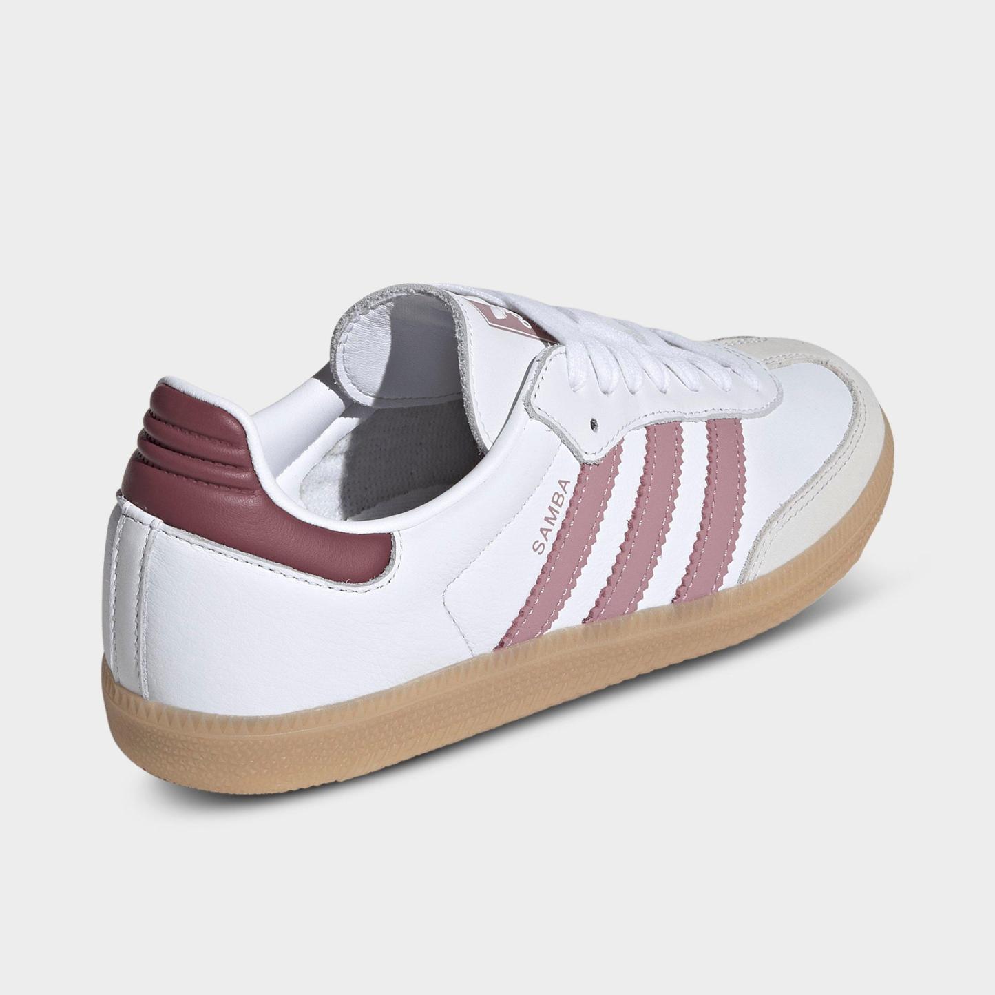 Women's adidas Originals Samba OG Casual Shoes - Part 1 - Cloud White/Magic Mauve/Burgundy - Back view