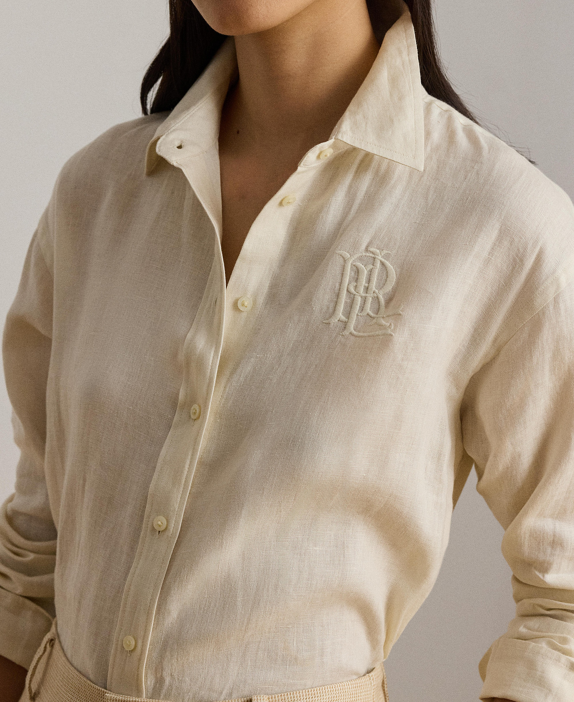 Lauren Ralph Lauren Women's Buttoned Placket Long-Sleeve Linen Shirt - Mascarpone Cream