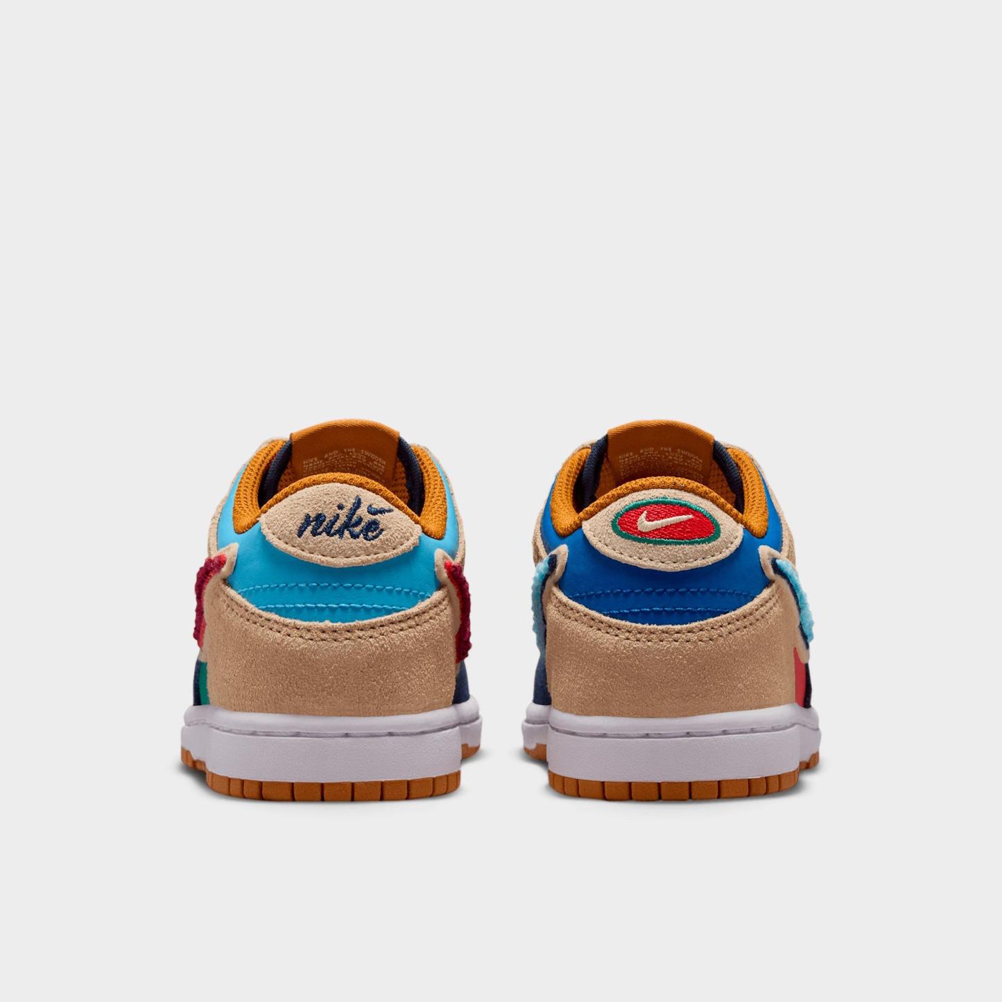 Little Kids' Nithtke Dunk Low Casual Shoes - Part 1 - Midnight Navy/Speed Red/Green Noise - Back view