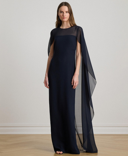 Lauren Ralph Lauren Women's Cape Georgette Gown - Lauren Navy