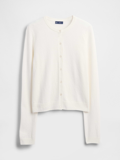 CashSoft Crop Cardigan - Ivory beige frost