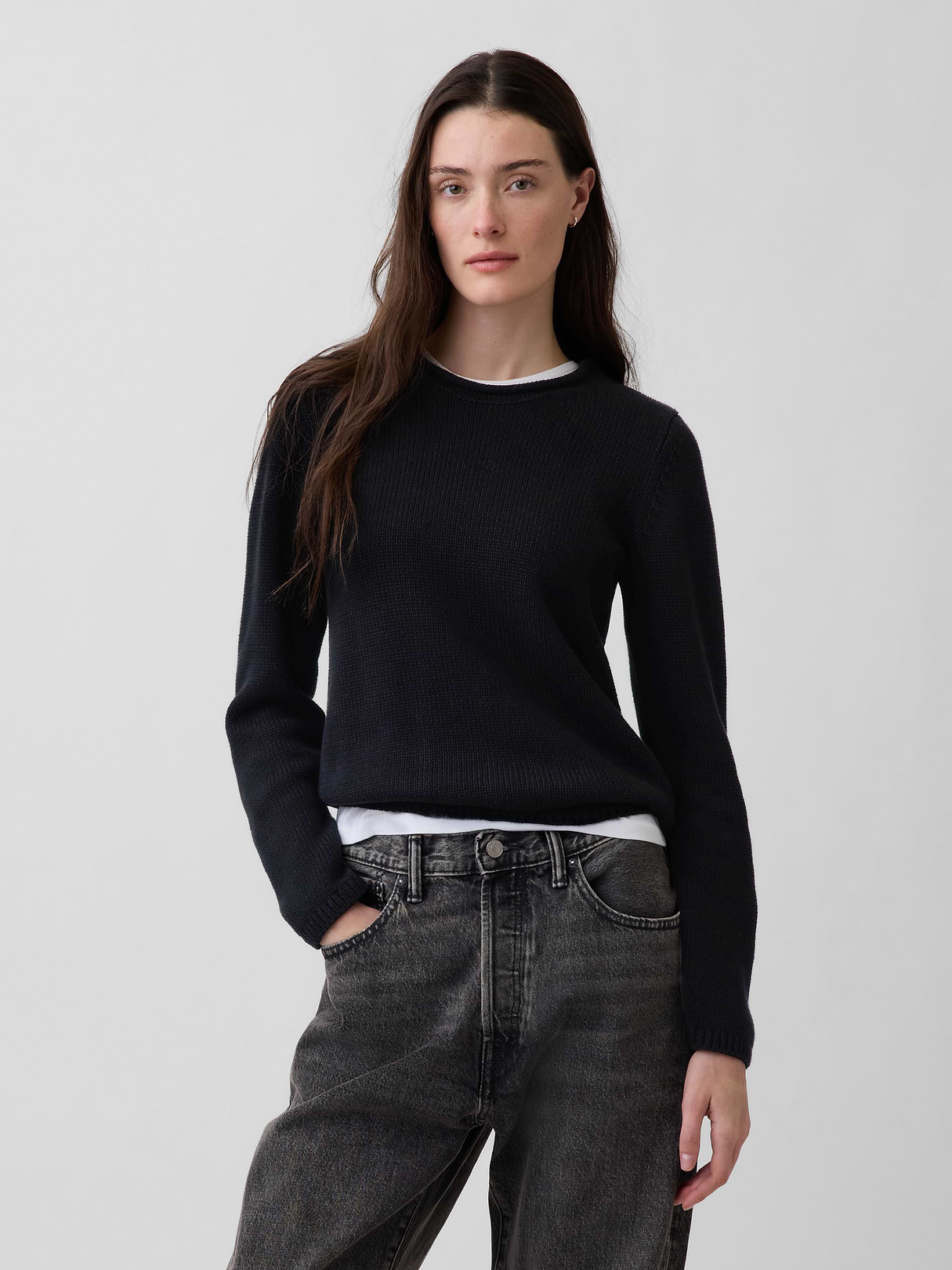 100% Cotton Rollneck Sweater - Black