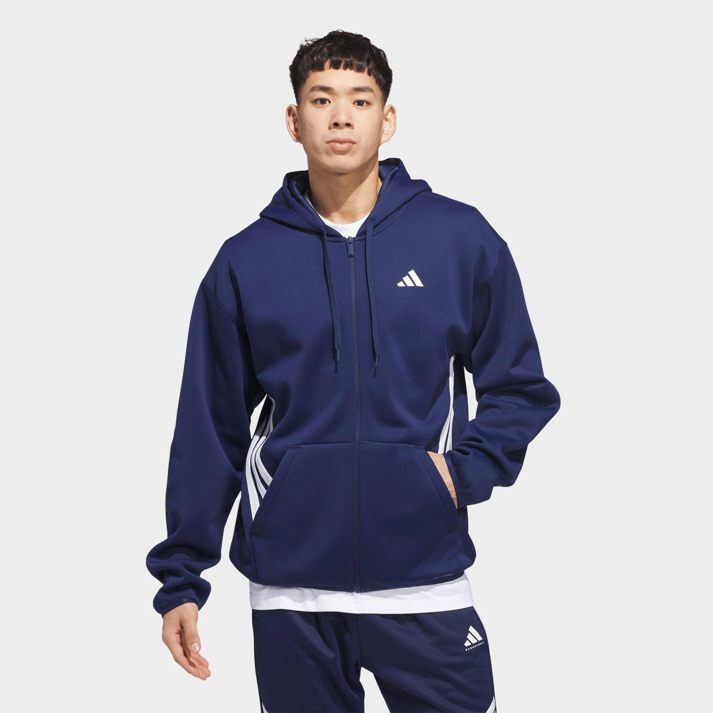 Men's adidas Basketball Crazy Warm Full-Zip Hoodie - Team Navy Blue/White
