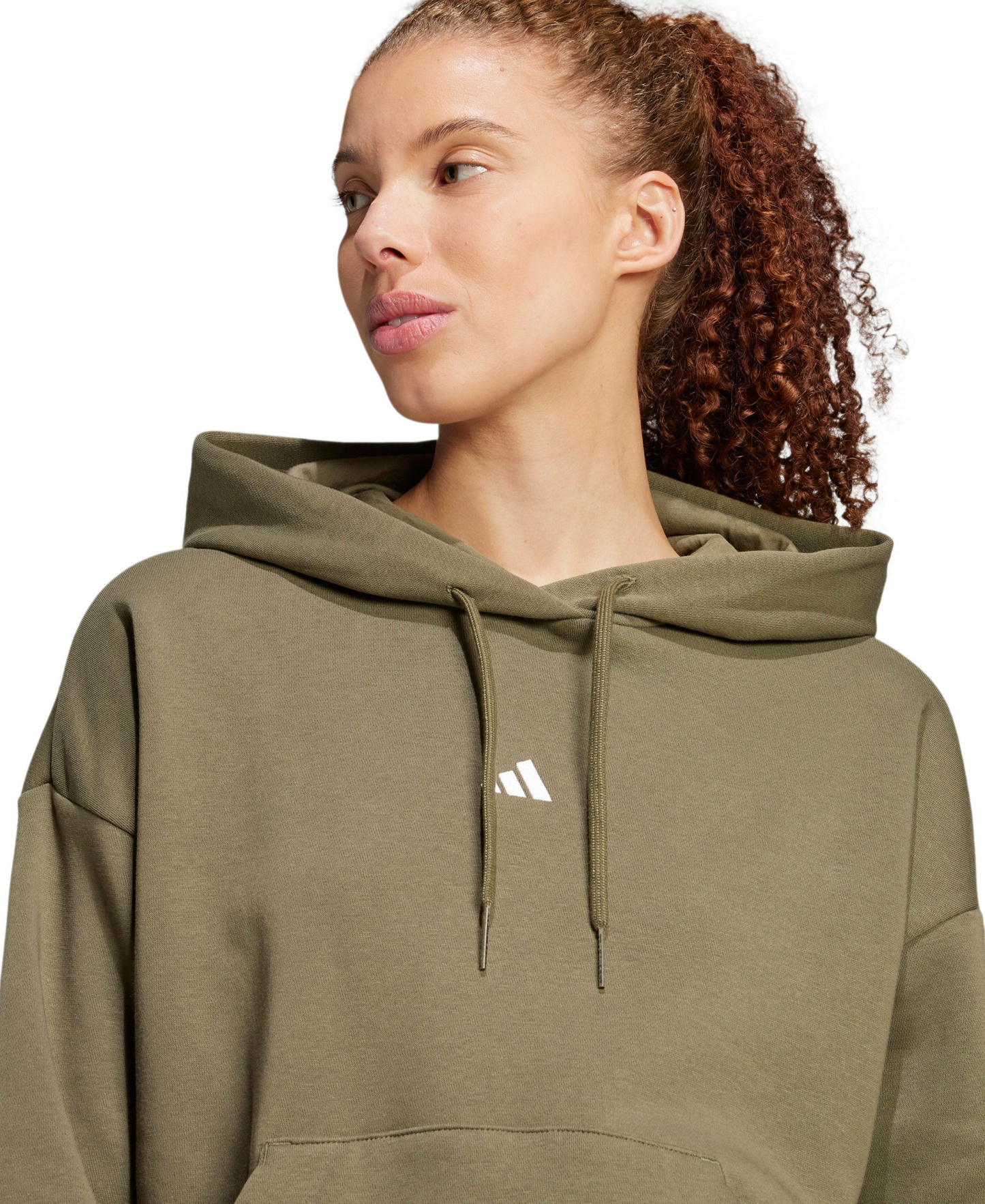 adidas Women's Essentials Long-Sleeve Logo Hoodie - Olive Strata/White