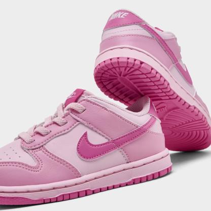 Girls' Toddler Nithtke Dunk Low Stretch Lace Casual Shoes - Pink Rise/Pink Foam/White/Playful Pink - Detail shot