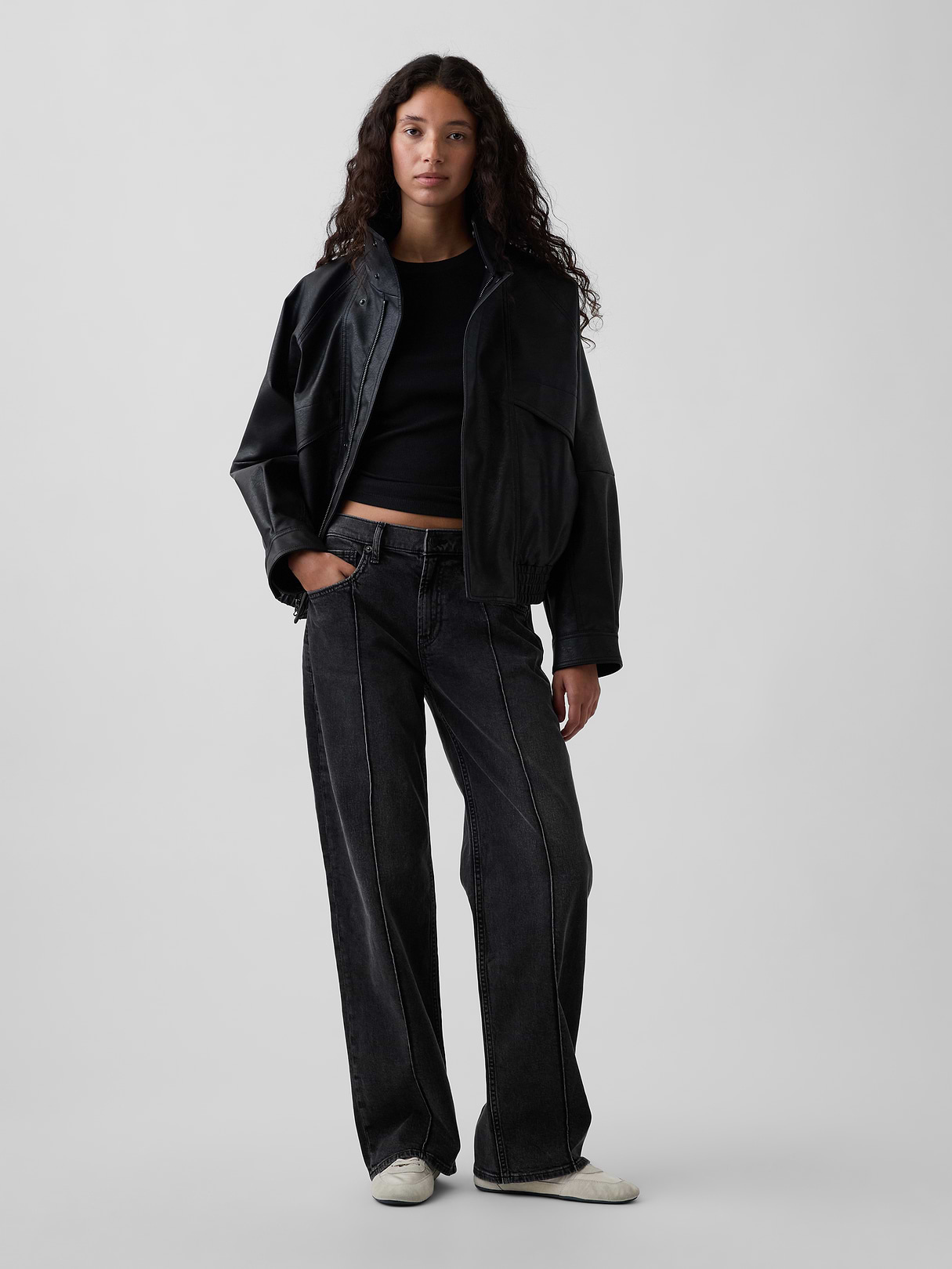 Low Rise Lace-Up '90s Loose Jeans - Black