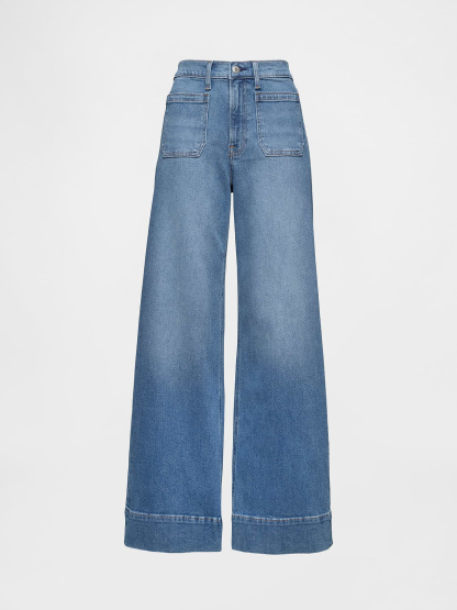 High Rise Stride Cuffed Wide-Leg Jeans - Medium wash