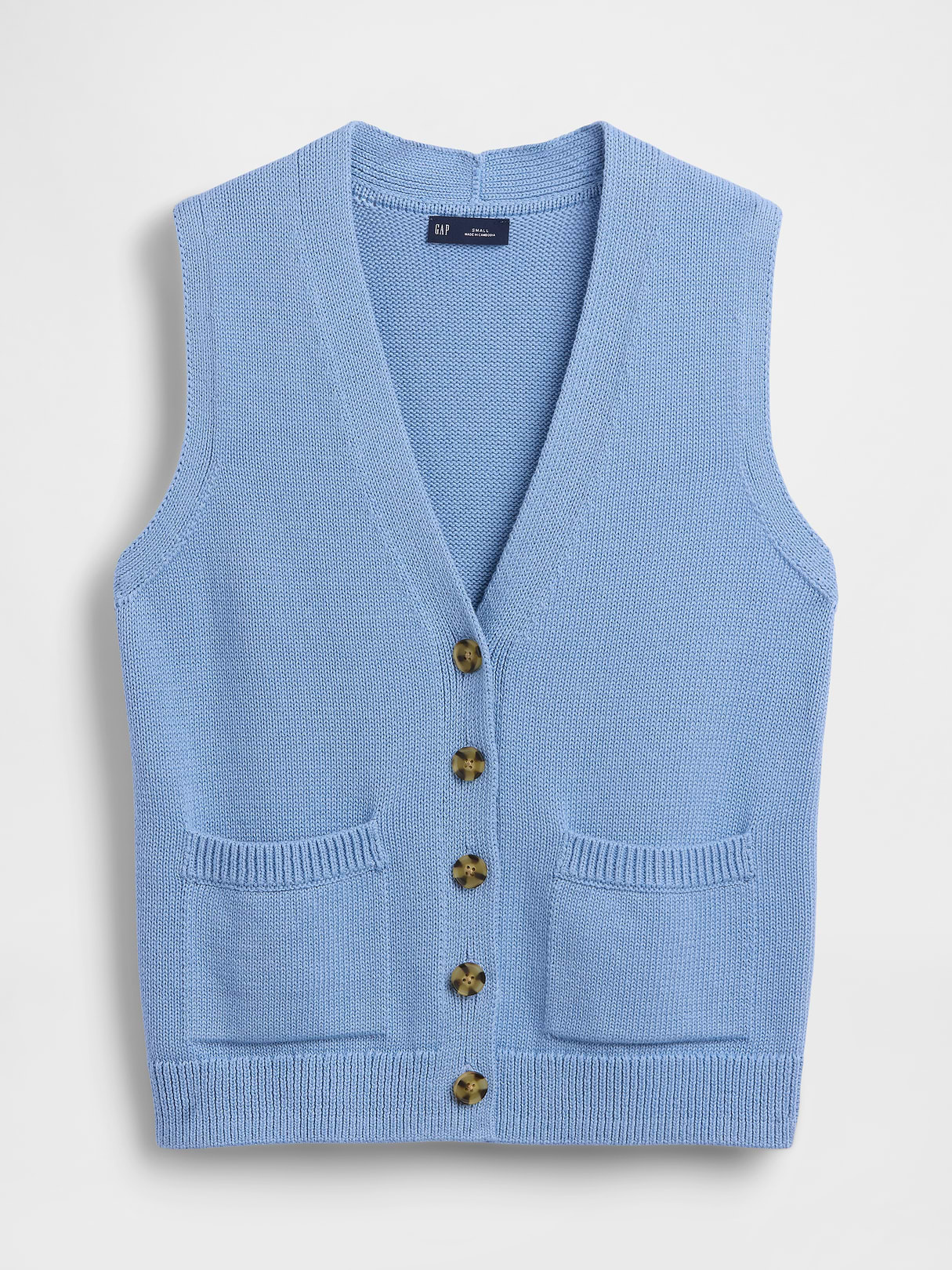 100% Cotton Pocket Sweater Vest - Blue suede
