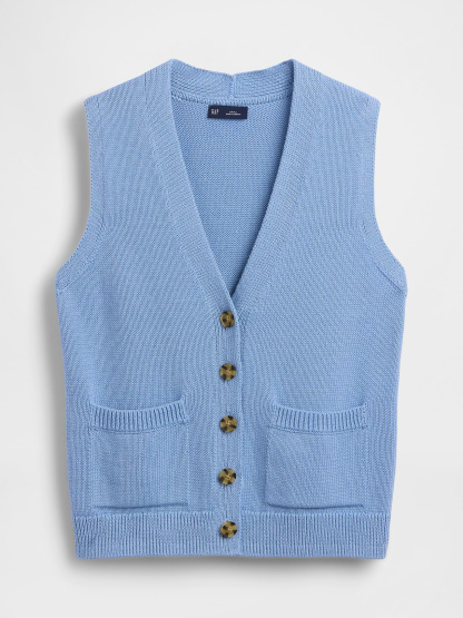 100% Cotton Pocket Sweater Vest - Blue suede