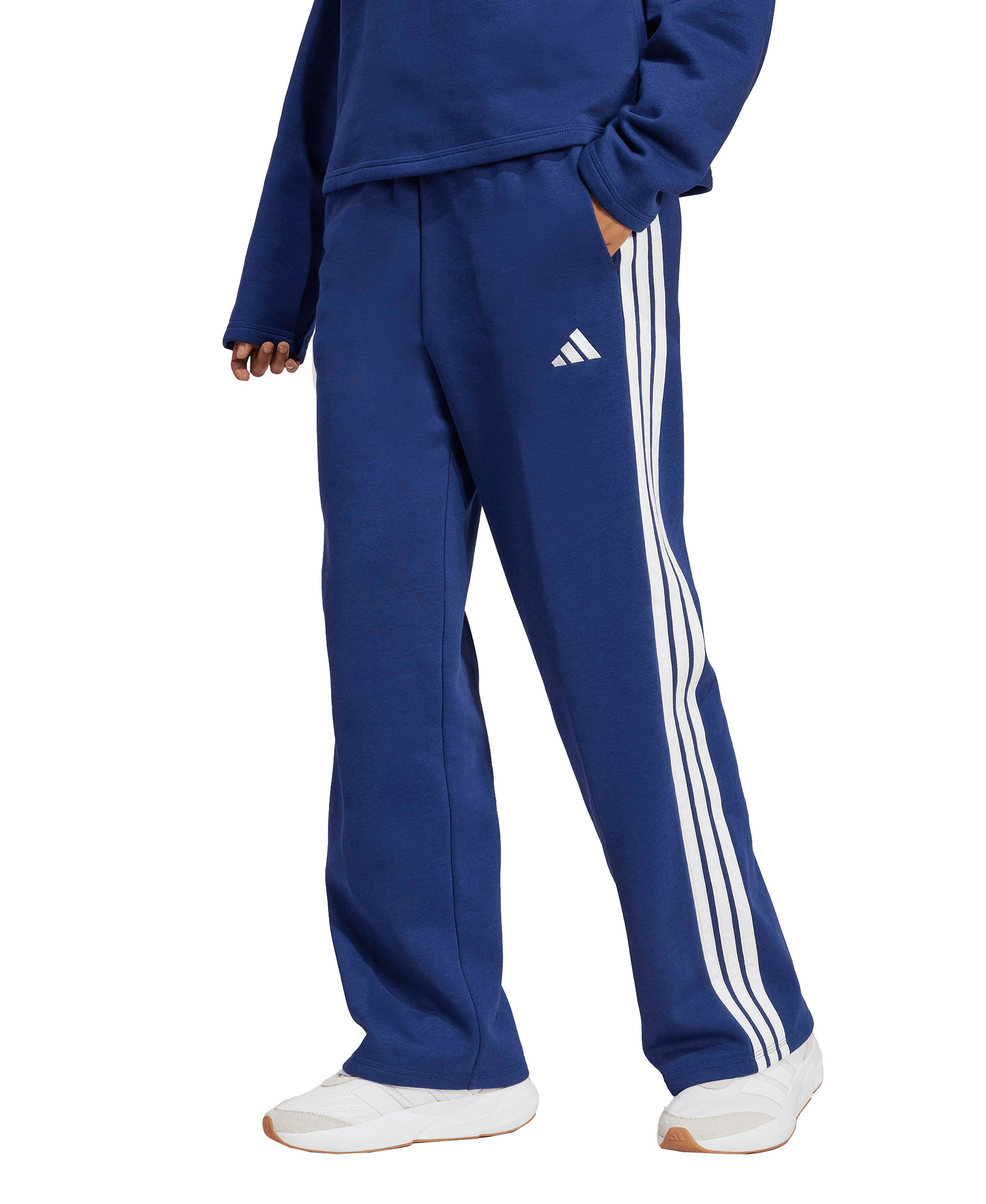adidas Women's Essentials 3-Stripes Fleece Slim Pants - Dark Blue/White