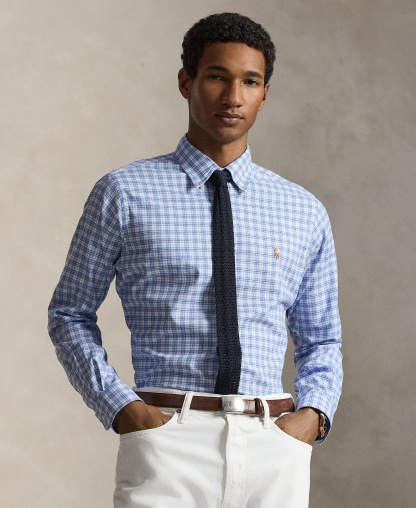 Polo Ralph Lauren Men's Classic-Fit Performance Oxford Shirt - Island Blue White Multi