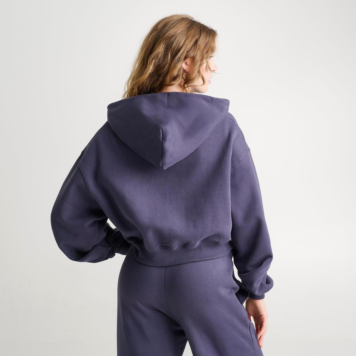Women's Nithtke Studio Fleece Medium-Weight Oversized Cropped Full-Zip Hoodie - Gridiron/Sail