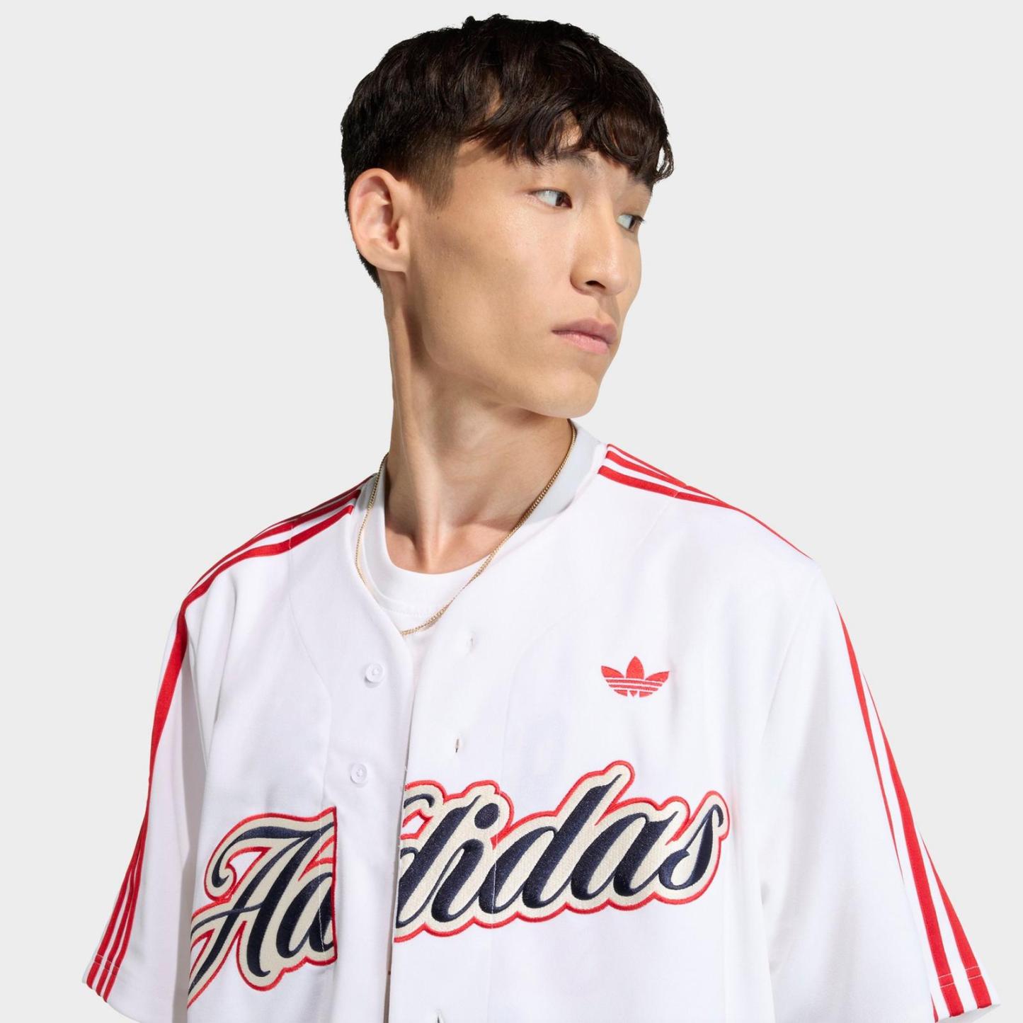 Men's adidas Originals Summer League Varsity Baseball Jersey - White/Better Scarlet - view 4