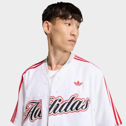 Men's adidas Originals Summer League Varsity Baseball Jersey - White/Better Scarlet - view 4