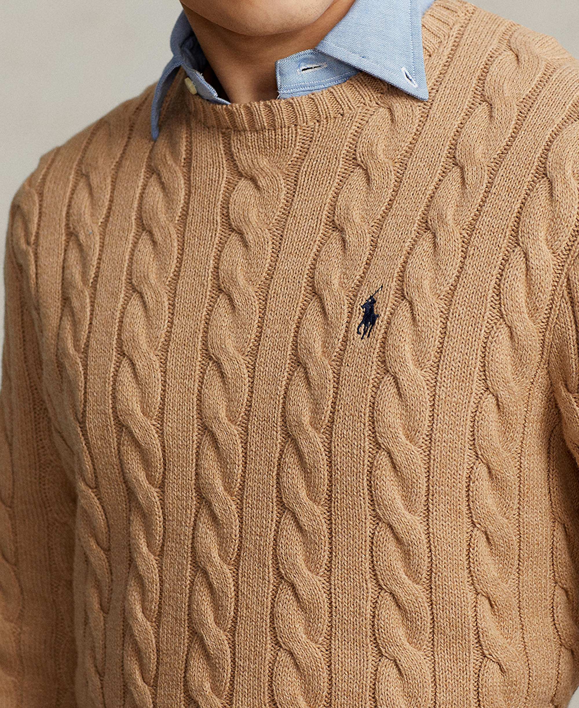 Polo Ralph Lauren Men's Cable-Knit Cotton Sweater - Camel Melange