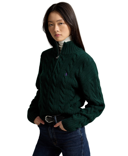 Polo Ralph Lauren Women's Cable-Knit Half-Zip Wool-Cashmere Sweater - College Green