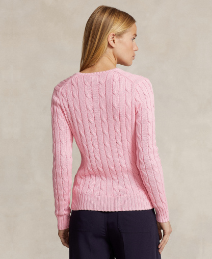 Polo Ralph Lauren Women's Cable-Knit Cotton V-Neck Sweater - Carmel Pink
