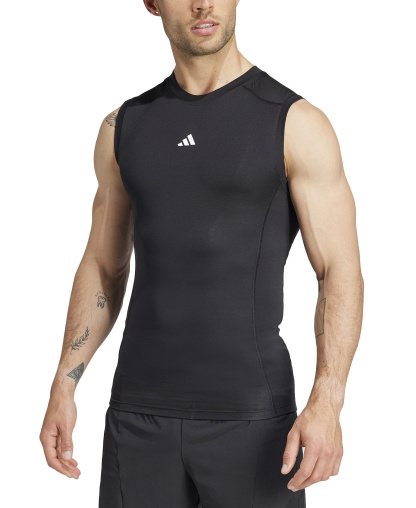 adidas Men's Fitted Crewneck Tech-Fit Sleeveless Compression T-Shirt - Black