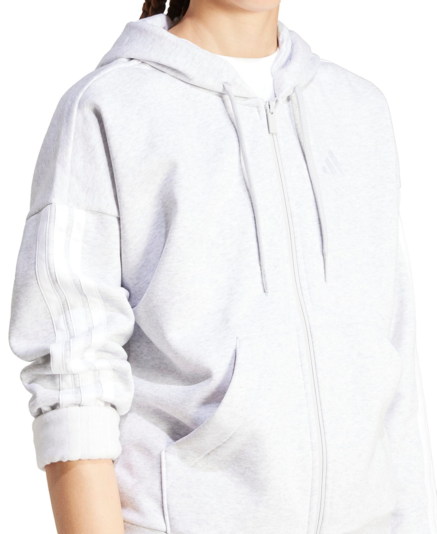 adidas Women's 3-Stripe Fleece Full-Zip Hoodie - Light Grey Heather/White