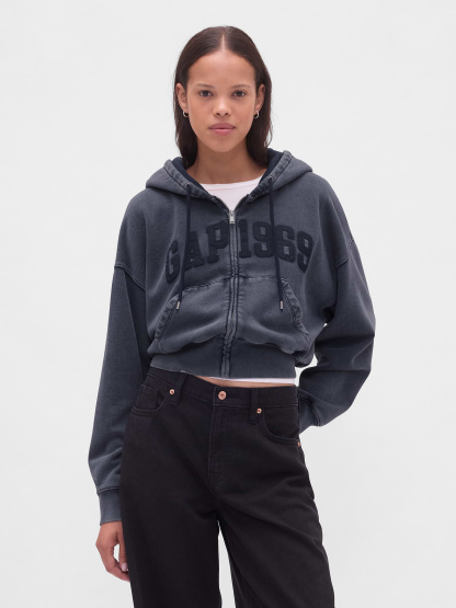 VintageSoft Wedge Zip Hoodie - Tapestry navy blue wash