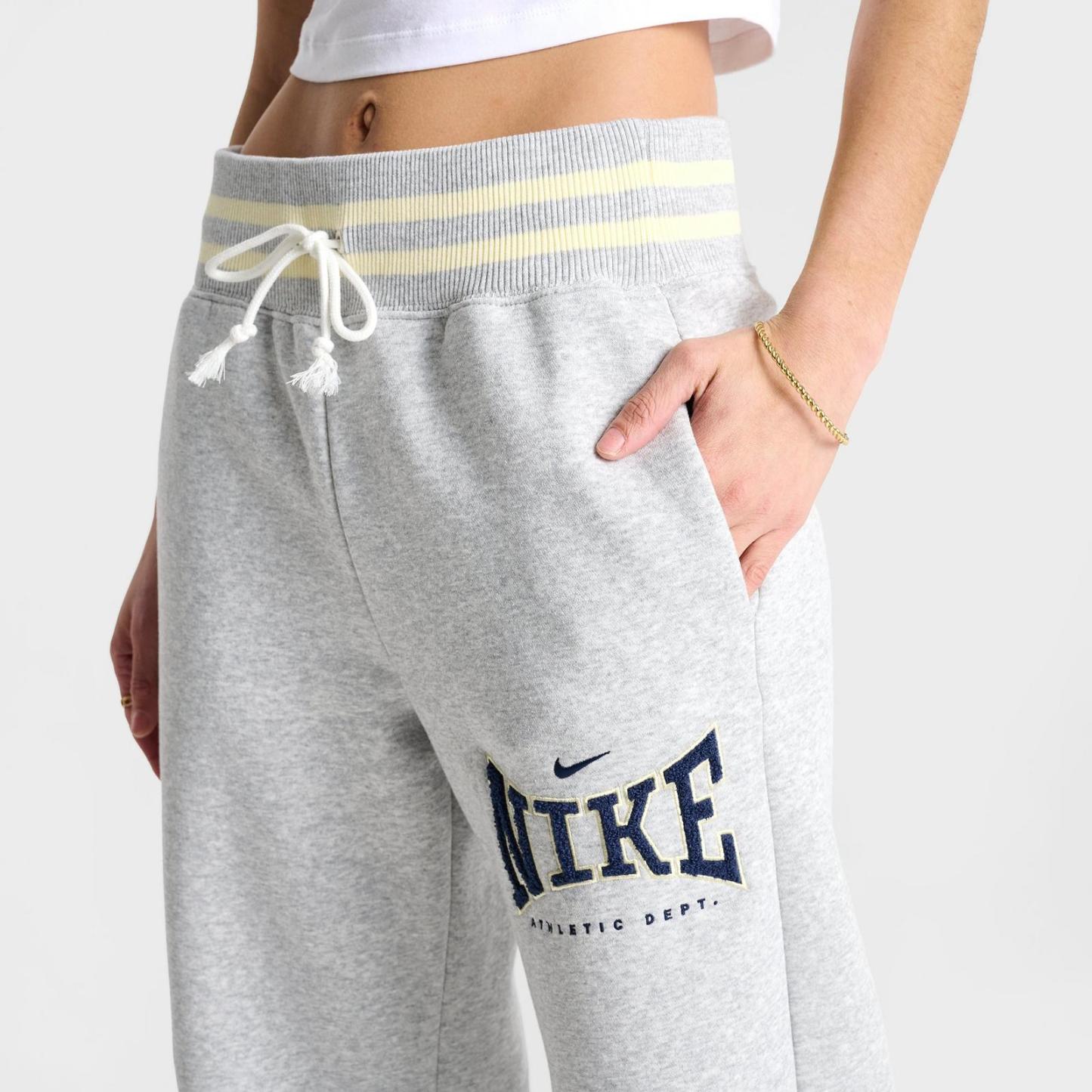Women's Nike Phoenix Fleece Athletic Dept. High-Waisted Wide-Leg Sweatpants - Pure Platinum/Heather/Midnight Navy