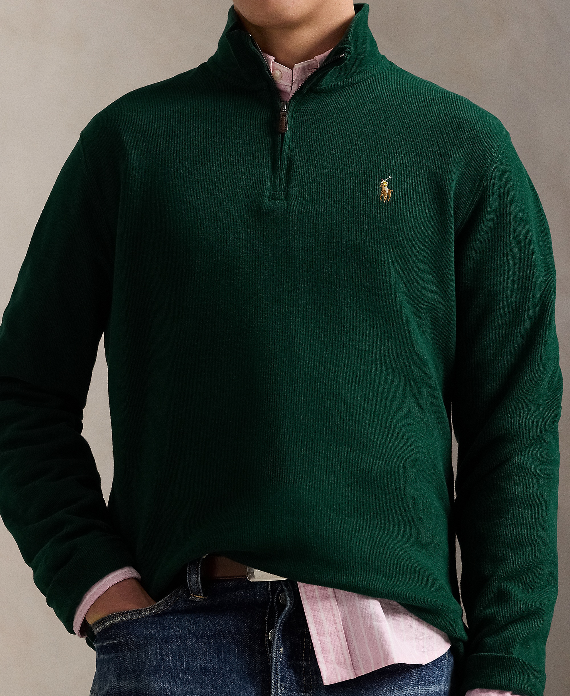 Polo Ralph Lauren Men's Estate-Rib Cotton Quarter-Zip Sweater - Moss Agate