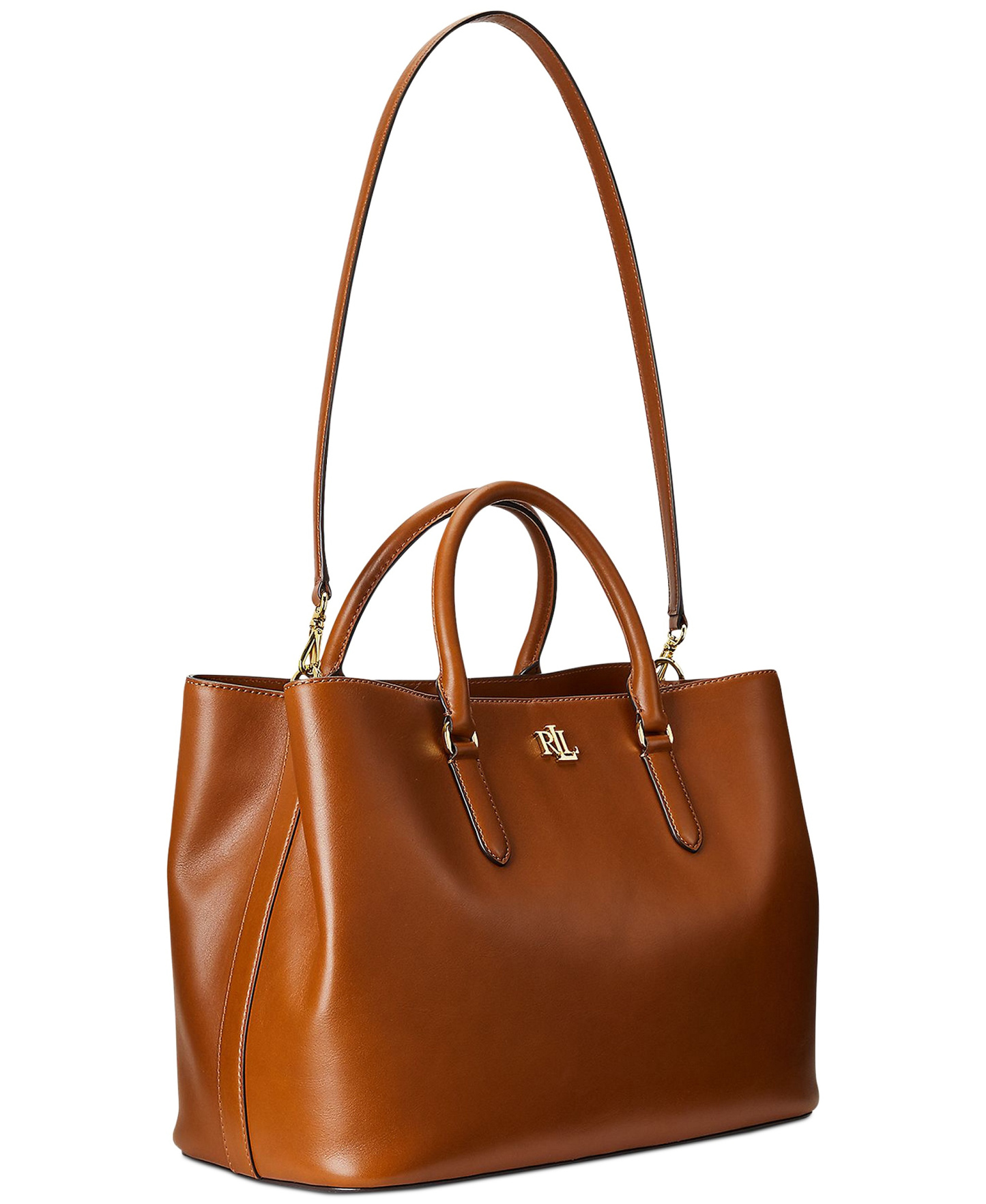 Lauren Ralph Lauren Full-Grain Leather Large Marcy Satchel Bag - Lauren Tan