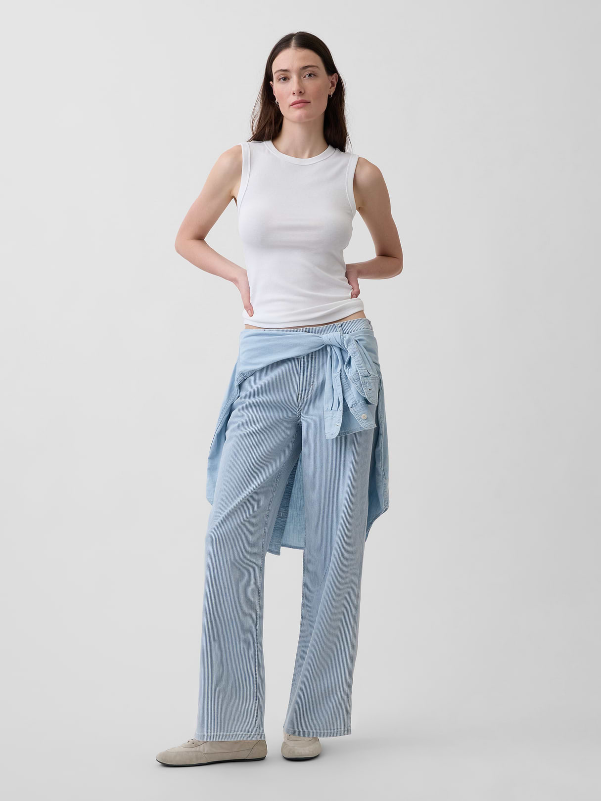 Low Rise '90s Loose Jeans - Blue railroad stripe