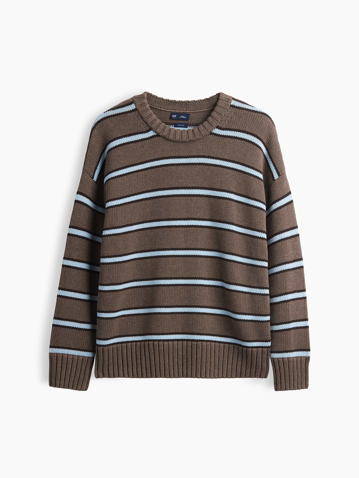 100% Cotton Oversized Sweater - Brown & blue stripe