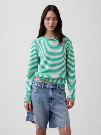 100% Cotton Rollneck Sweater - Green stripe