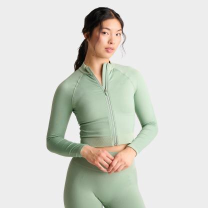 Women's Nike Pro Seamless Cropped Full-Zip Training Top - Steam