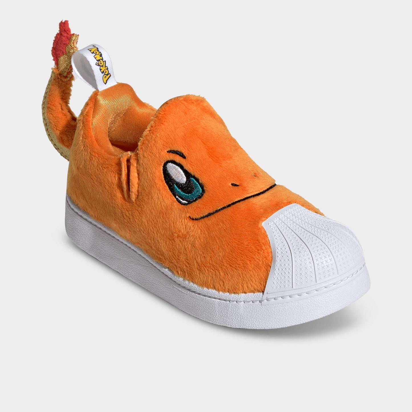 Little Kids' adidas x Pokemon Superstar Quickon Casual Shoes - Orange/Cloud White/Equipment Green - Both shoes facing left