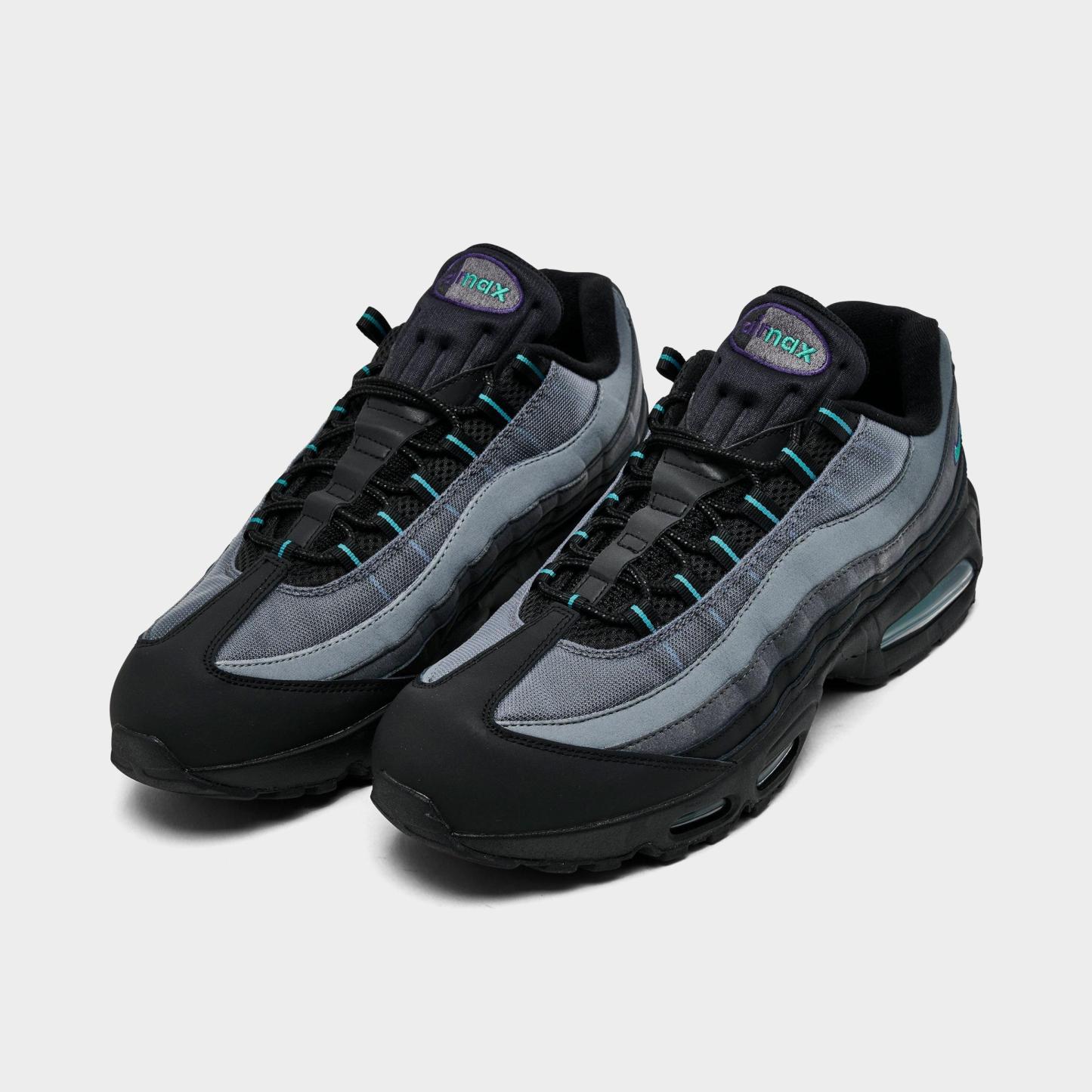 Men's Nithtke Air Max 95 Big Bubble Scorpion Casual Shoes - Part 3 - Black/Iron Grey/Court Purple/Dusty Cactus - Both shoes facing left