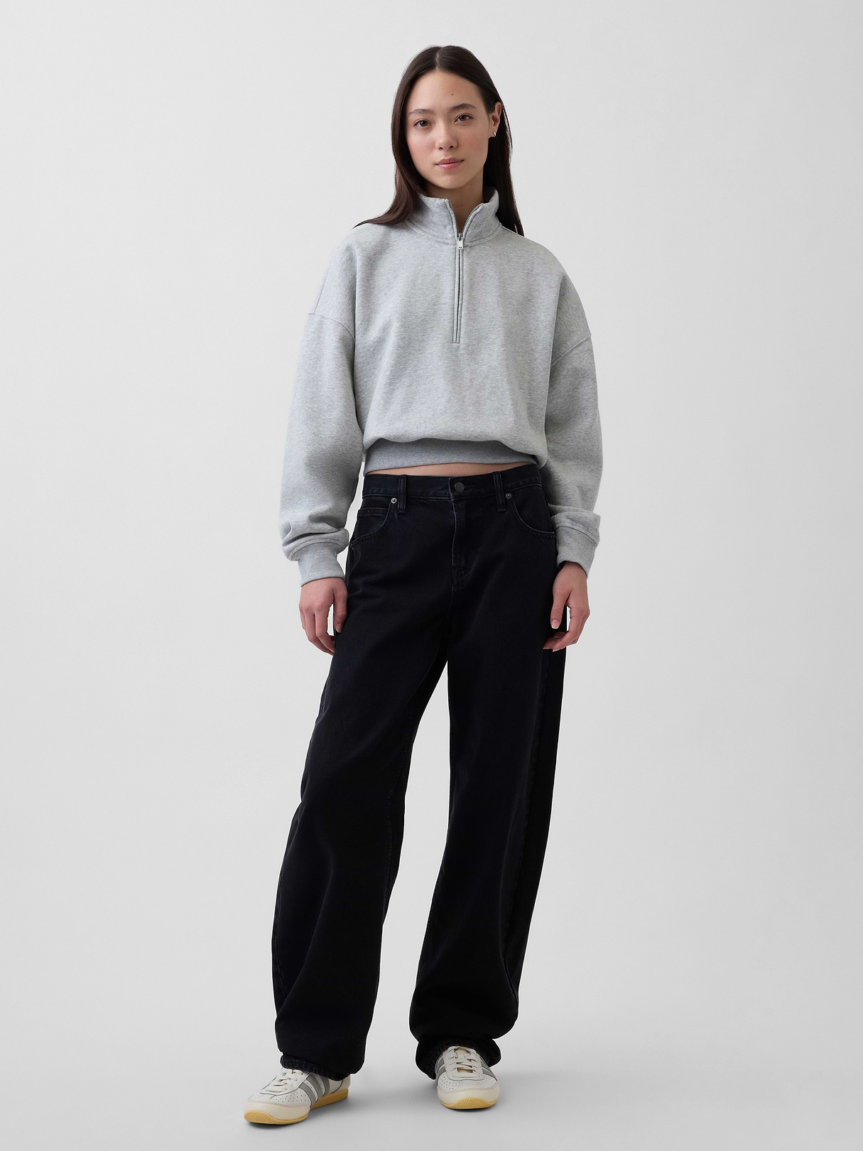 VintageSoft Oversized Half-Zip Wedge Pullover - Heather grey