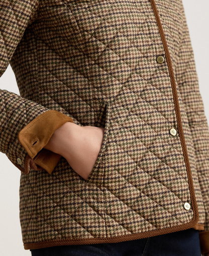 Lauren Ralph Lauren Women's Faux-Sherpa-Collar Quilted Coat, Created for Macy's - Loden Check