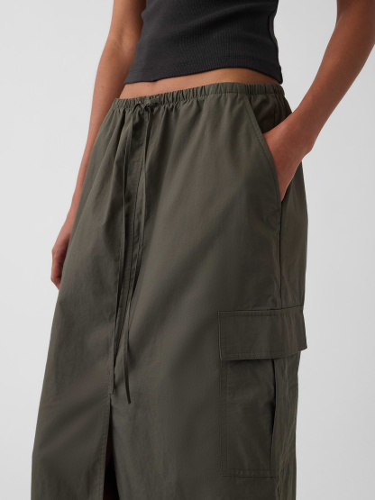 Poplin Easy Cargo Maxi Skirt - Bamboo green
