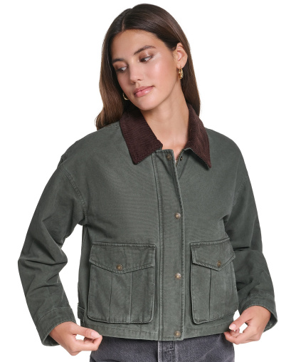 Levi's Women's Cropped Cotton Corduroy-Collar Barn Jacket - Olive