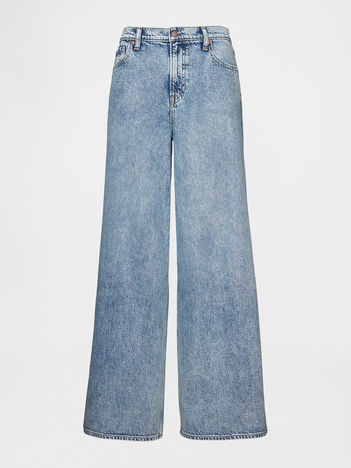 Mid Rise Denim Stripe Baggy Jeans - Light indigo