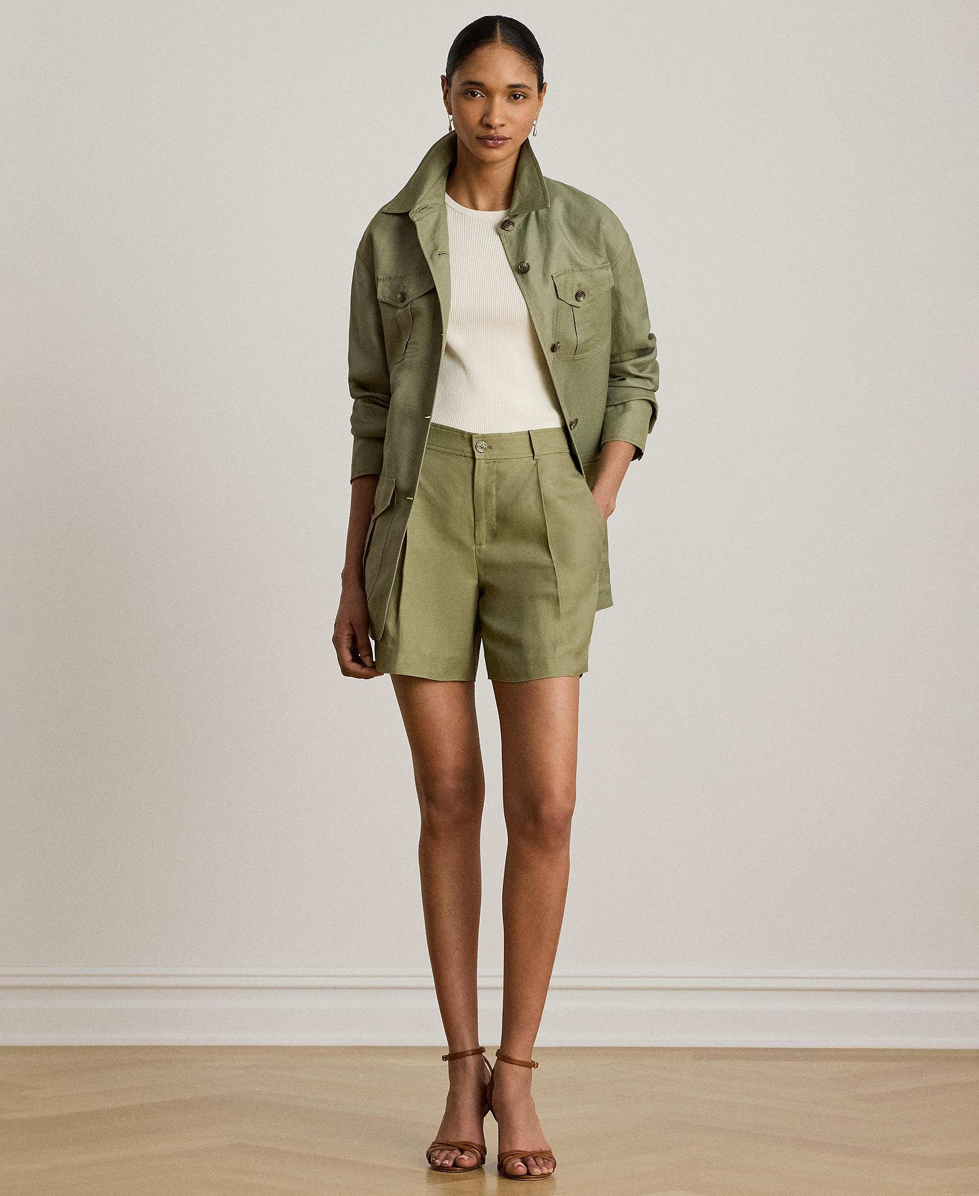 Lauren Ralph Lauren Women's High-Rise Pleated Twill Shorts - Light Agave