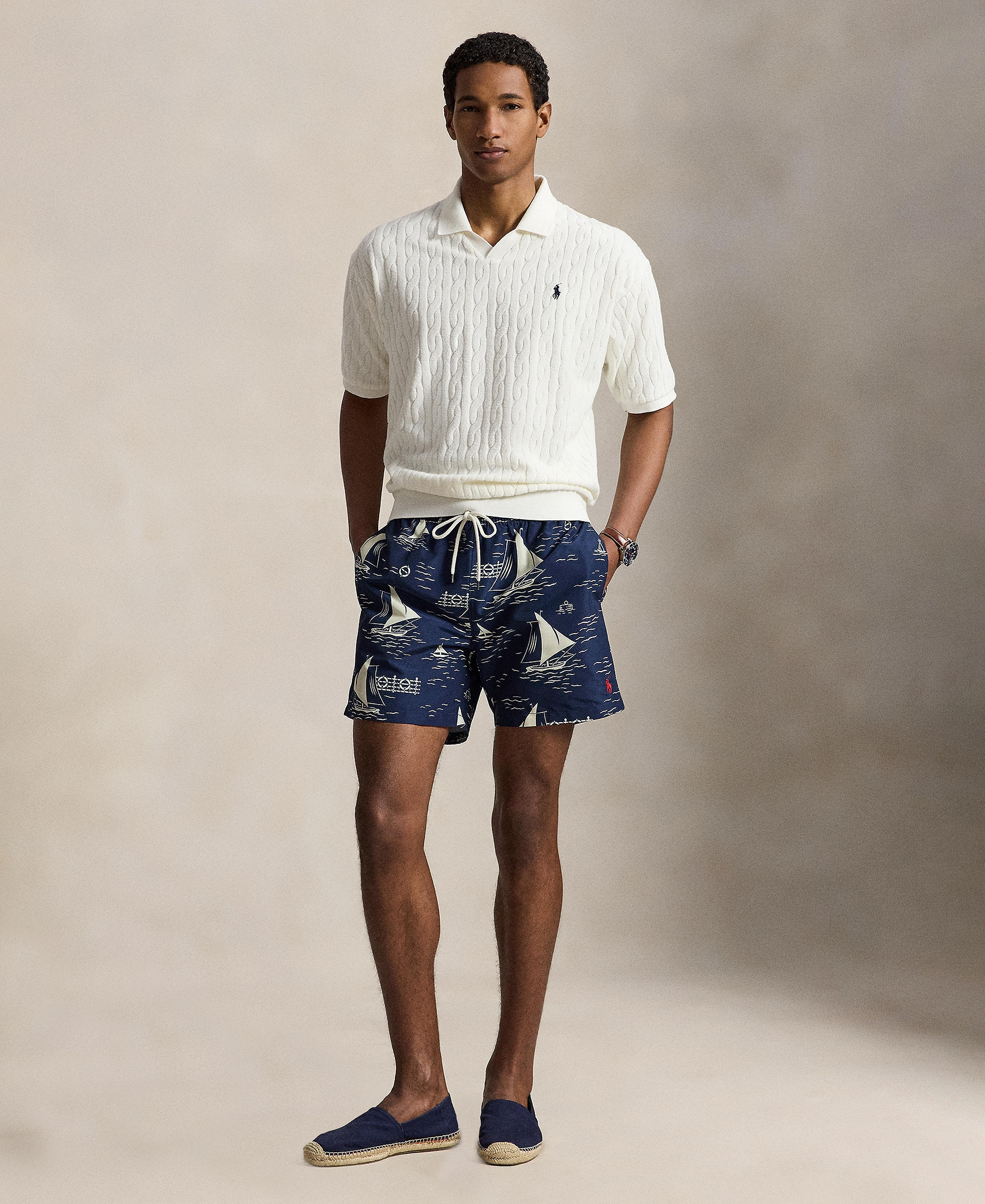 Polo Ralph Lauren Men's Classic-Fit Cable-Knit Terry Polo Shirt - White