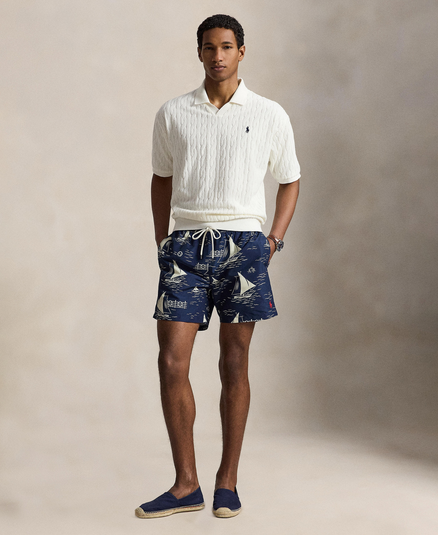 Polo Ralph Lauren Men's Classic-Fit Cable-Knit Terry Polo Shirt - White