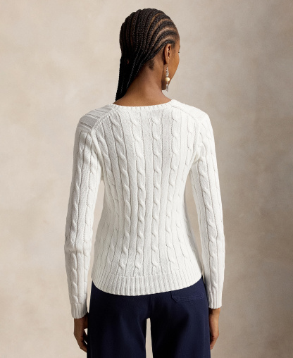 Polo Ralph Lauren Women's Cable-Knit Cotton V-Neck Sweater - White