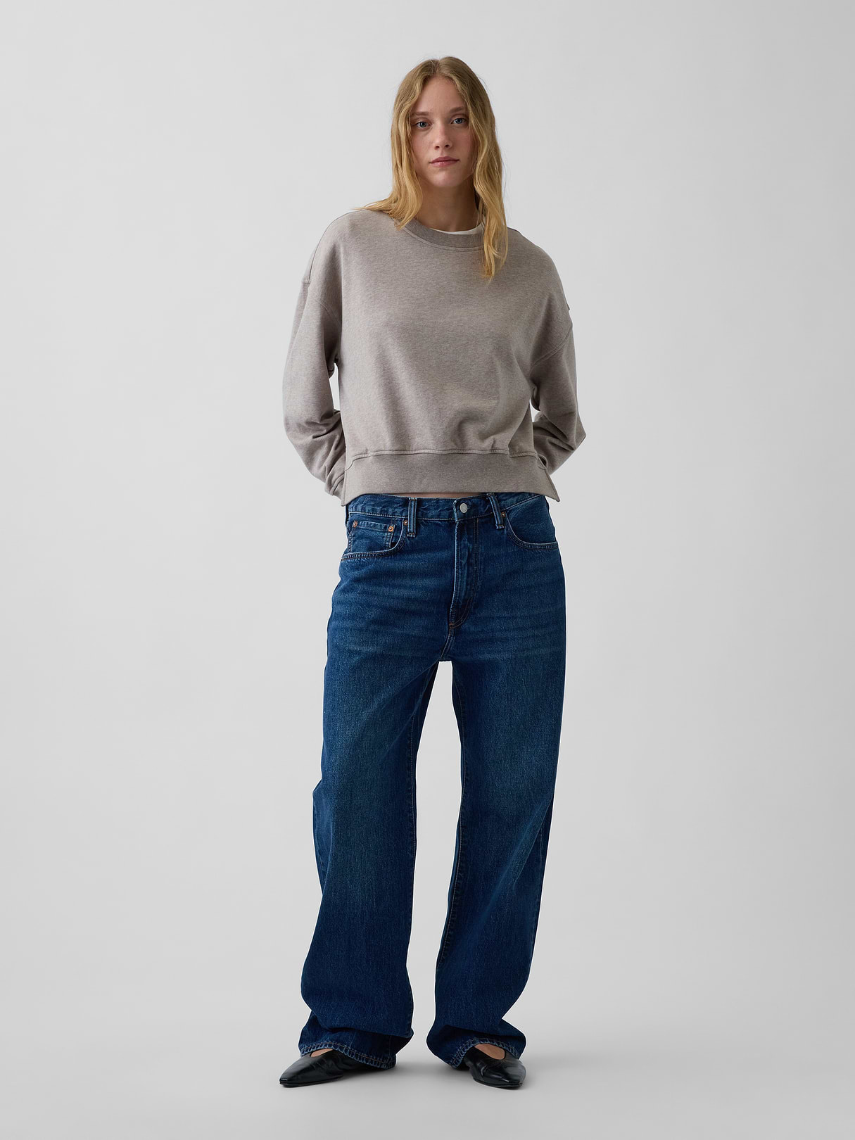 VintageSoft Terry Oversized Wedge Side-Slit Sweatshirt - Light brown