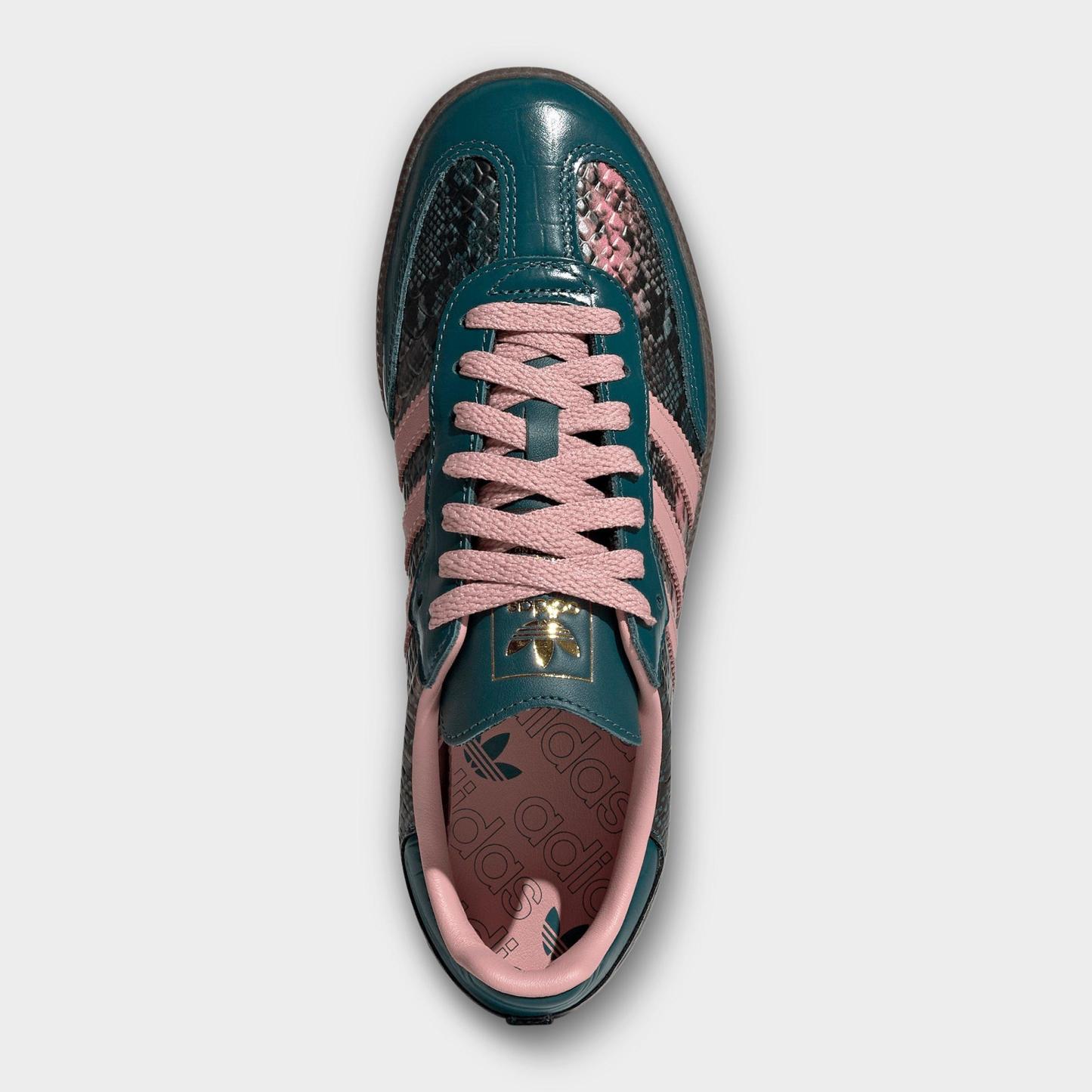 Women's adidas Originals Samba OG Casual Shoes - Part 1 - Rich Green/Wonder Mauve/Gold Metallic - Top view