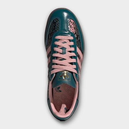 Women's adidas Originals Samba OG Casual Shoes - Part 1 - Rich Green/Wonder Mauve/Gold Metallic - Top view