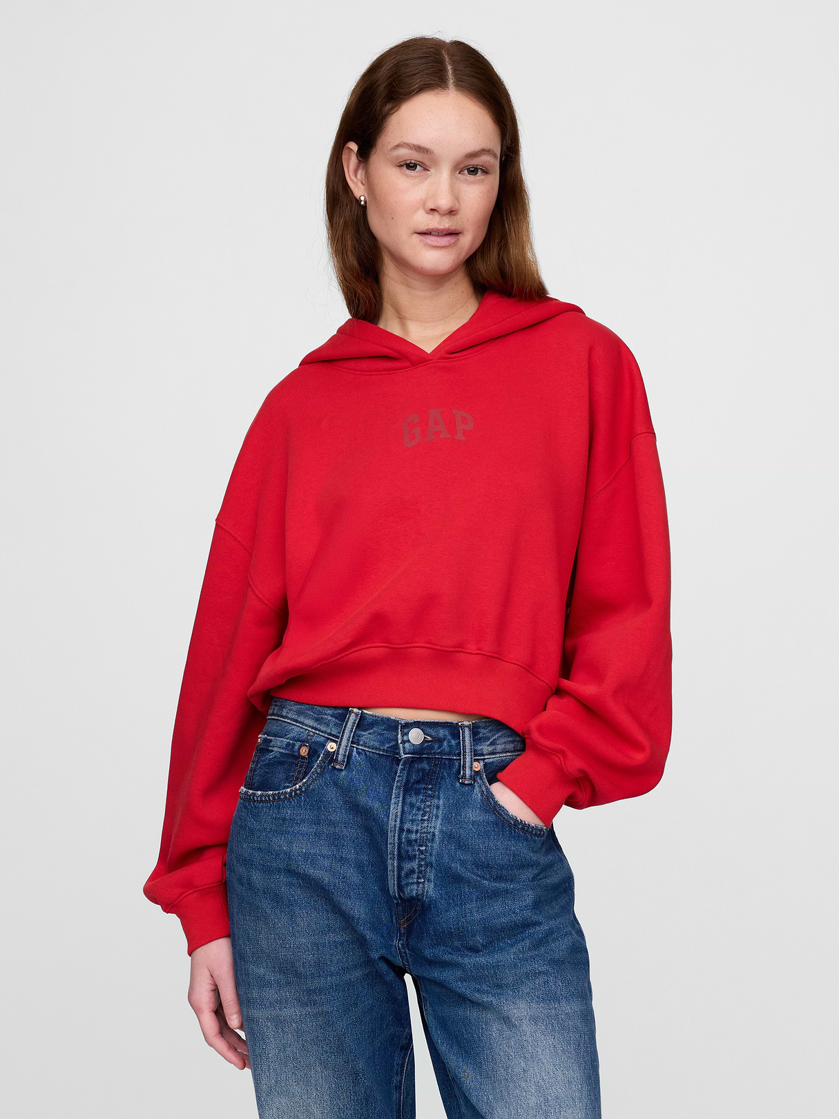VintageSoft Crop Logo Hoodie - Tomato sauce red
