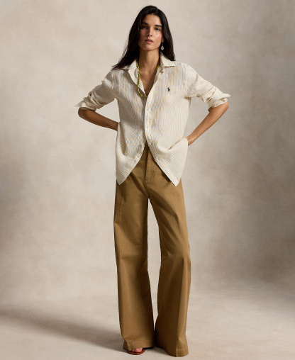 Polo Ralph Lauren Women's Classic-Fit Striped Linen Shirt - Dune Tan/White
