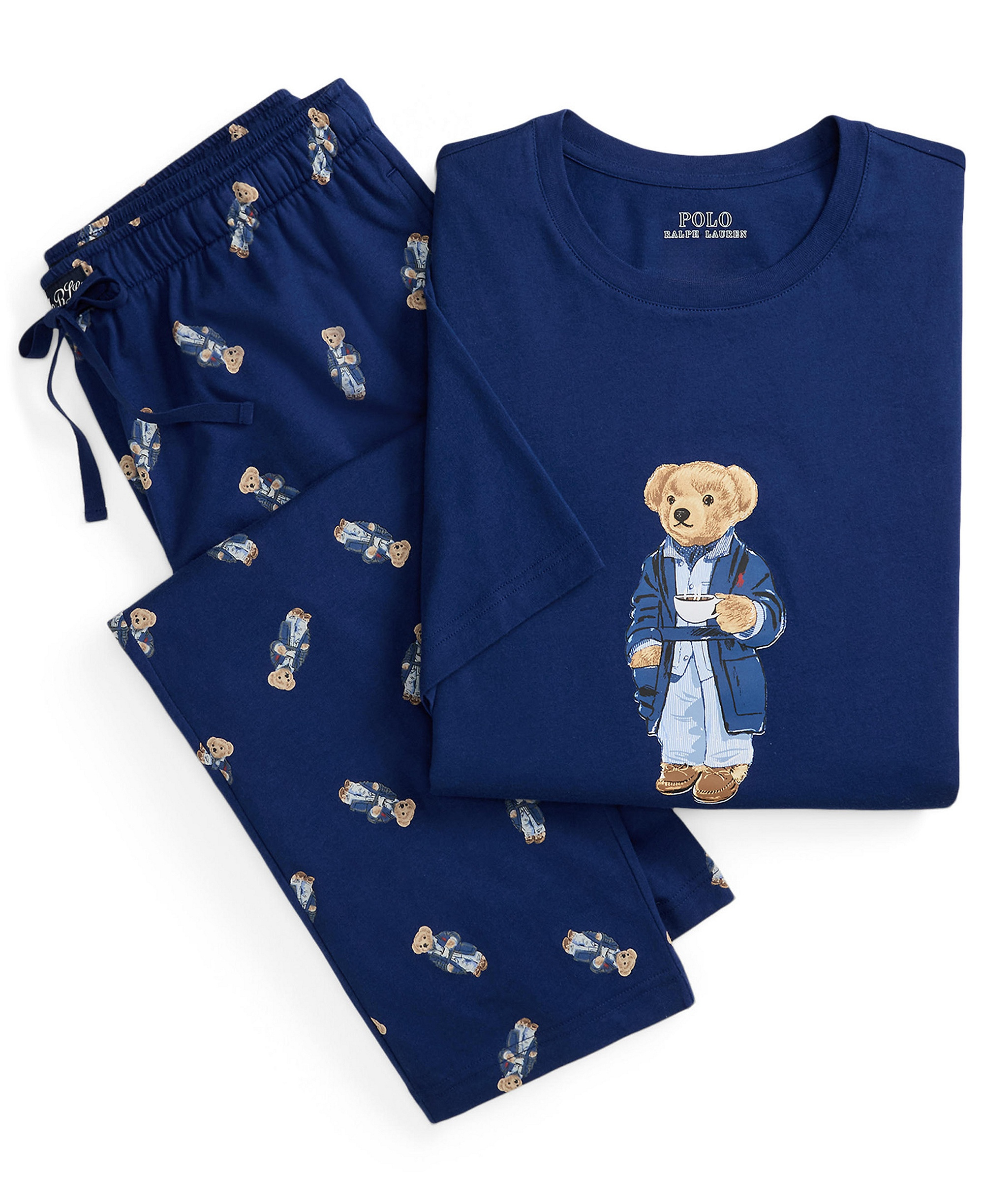Polo Ralph Lauren Men's Polo Bear T-Shirt and Pajama Pants, 2-Piece Set - Fall Royal/ Morning Robe Bear