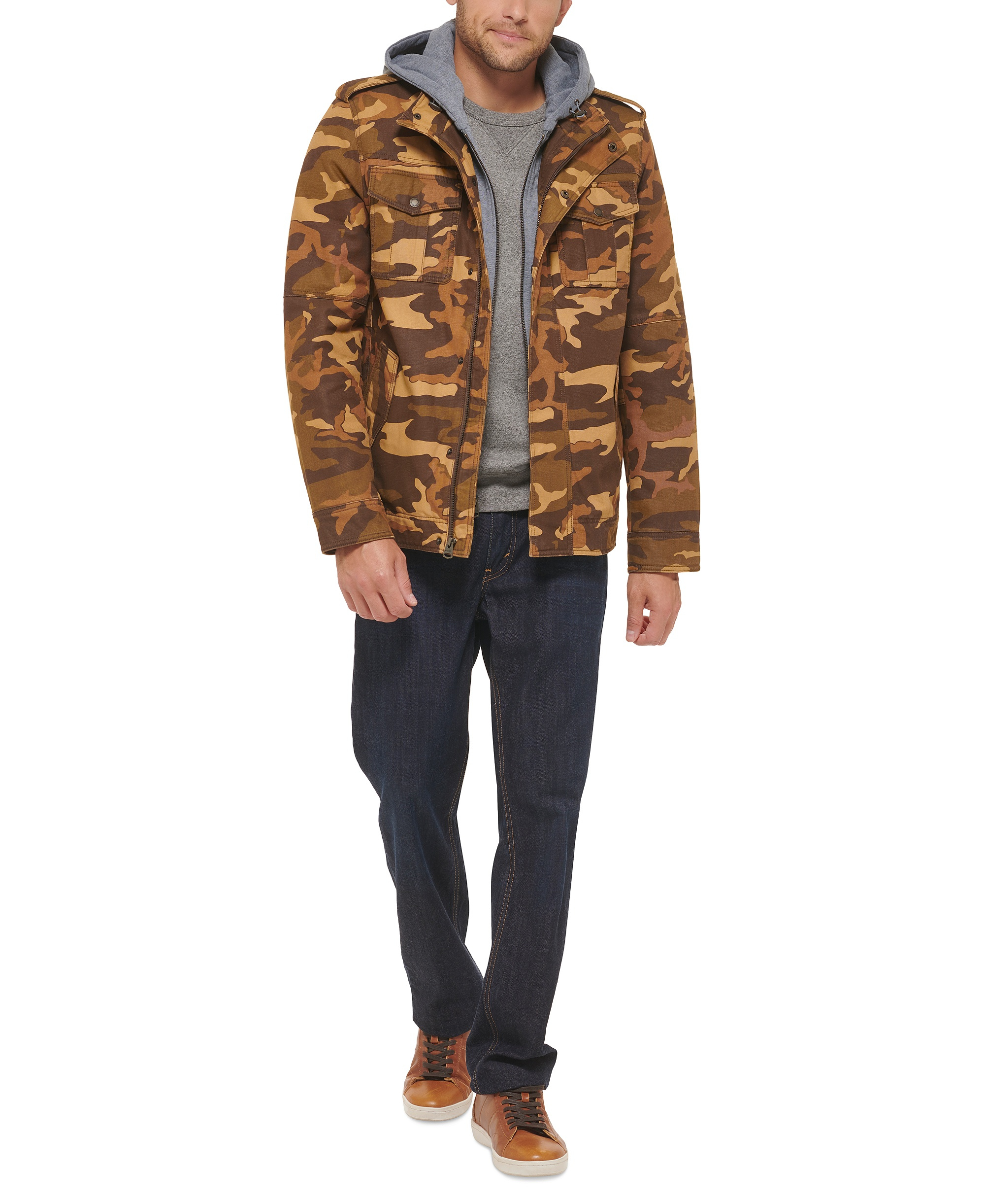 Levi's Men's Two Pocket Hooded Trucker Jacket - Brown Camo