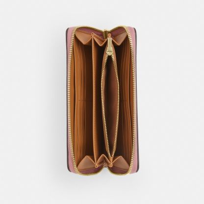 Long Zip Around Wallet With Floral Print - Gold/Pink Multi - view 4